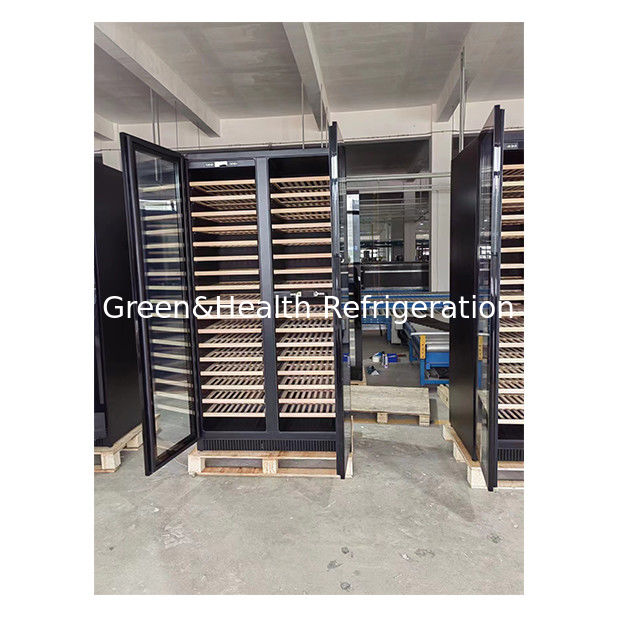 業務用デュアルゾーン温度ワインクーラー、ビーチ材棚板、316本収納可能