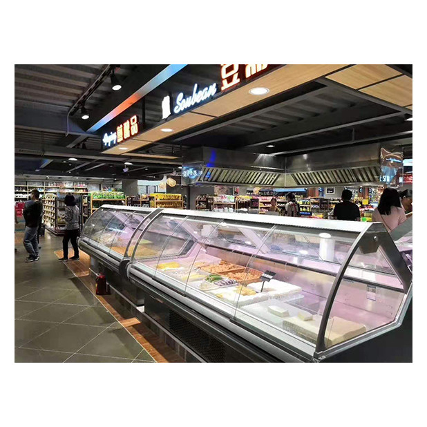 下部ユニット カーブ 透明ガラス 調理食品 冷蔵庫と冷凍ディスプレイ 調理食品冷凍庫