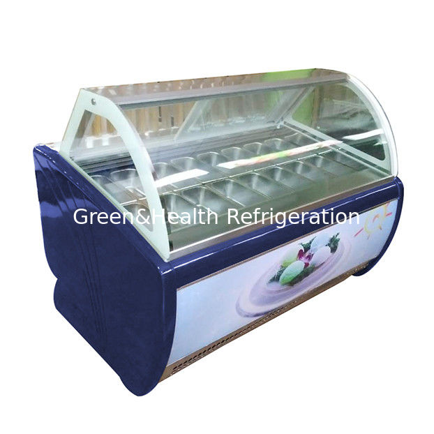 工場直結曲線ガラス 16 トレイ アイスクリームディスプレイ 冷蔵庫 調節可能 温度調節器