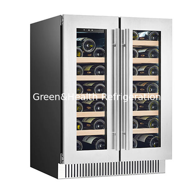 ETL証明書 68 ボトル 2 ガラスドア 2 独立温度ゾーン オーク木棚 赤ワイン保管 冷蔵庫 冷蔵庫