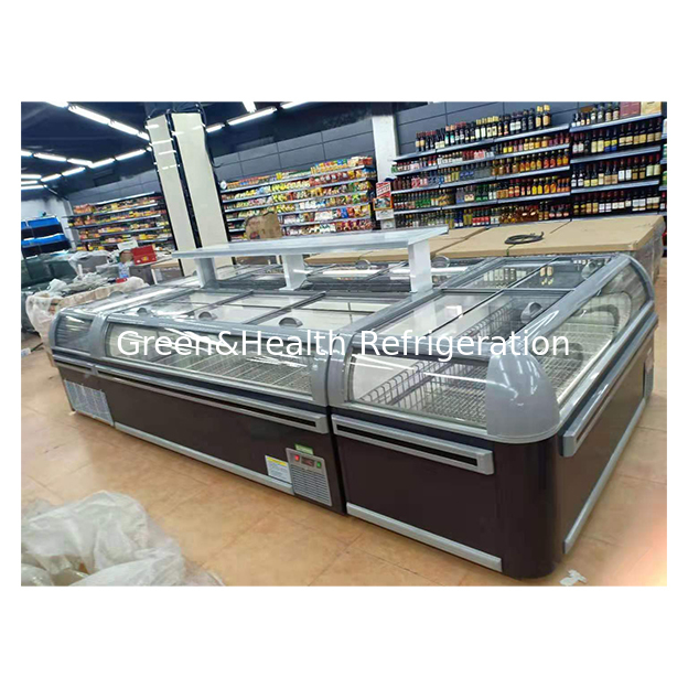 Commercial Supermarket Large Meatball Frozen Product Storage Refrigerated Island Cabinet Fridge