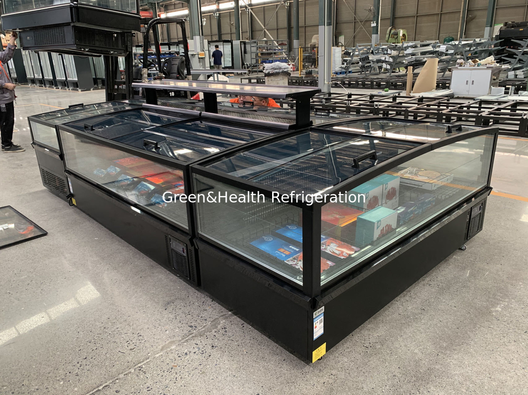 高効率直冷式業務用アイランドフリーザー | 自動霜取り機能付きスーパーマーケット用ディスプレイ冷凍庫、LED照明付き