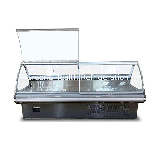 ヨーロッパスタイルの水平型スーパーマーケット商用フリップトップ鮮魚肉保管ディスプレイ冷凍庫冷凍庫