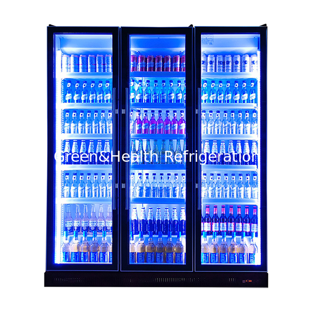 Three Glass Doors Vertical Commercial Latest Model Multiple LED Lights Beverage Refrigeration Display Freezer