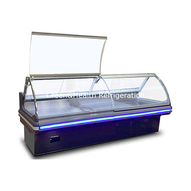 リフトアップガラスと動的冷却システムを備えたステンレス鋼構造の業務用デリディスプレイ冷凍庫