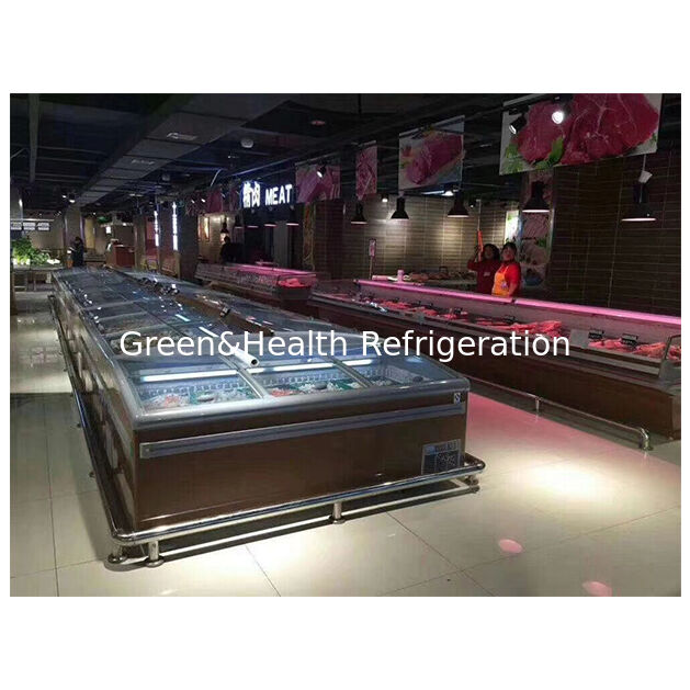 スーパーマーケットのコマーシャル水平冷凍食品保管ディスプレイアイランドフリーザー冷蔵庫