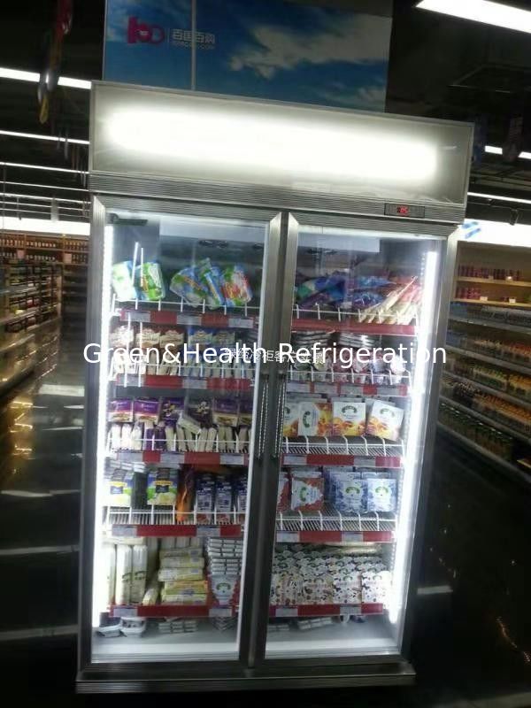 チェーンストア 調節可能な棚 2 扇風機冷却付き 冷凍食品のためのガラスドア冷凍庫
