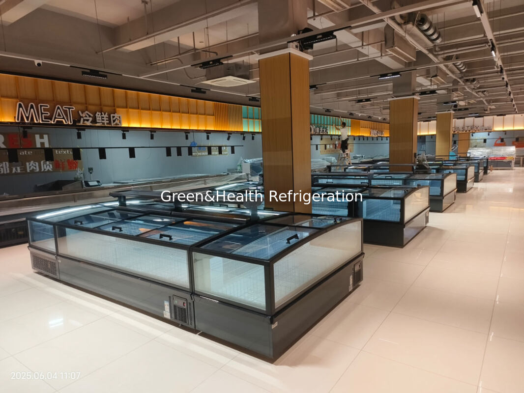 大型ガラス窓とSecopコンプレッサーを組み合わせた直販工場価格のアイランドディスプレイフリーザー