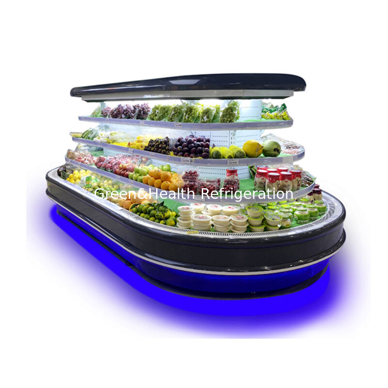 スーパーマーケット陳列用、自動霜取り、LED照明、省エネ機能を備えた業務用マルチデッキオープンチラー