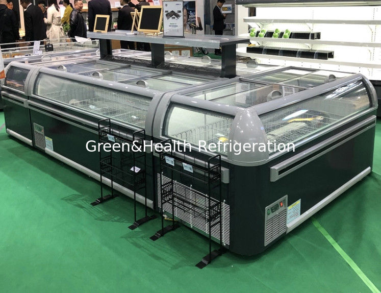 1.9m 商用アイランドディスプレイ冷蔵庫 LEDライトとR404a冷却剤 2100x890x890mm チェスト冷蔵庫