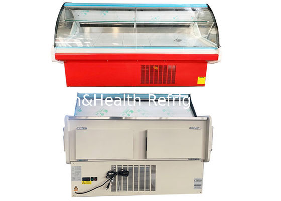 R404a 2Mのデリカテッセンの表示冷却装置はガラス肉ショーケースを曲げた