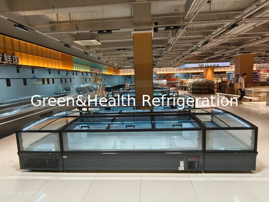 スーパーマーケット 島 冷蔵庫 パノラマ グラス 冷蔵庫 LED照明付き 島冷蔵庫